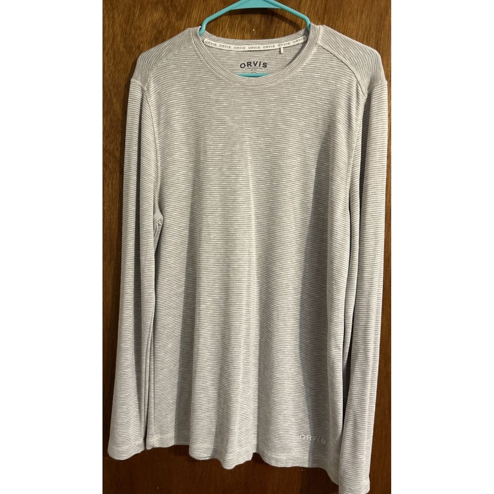 ORVIS Classic Collection Long Sleeve T Shirt Mens Sz M Gray Striped Logo